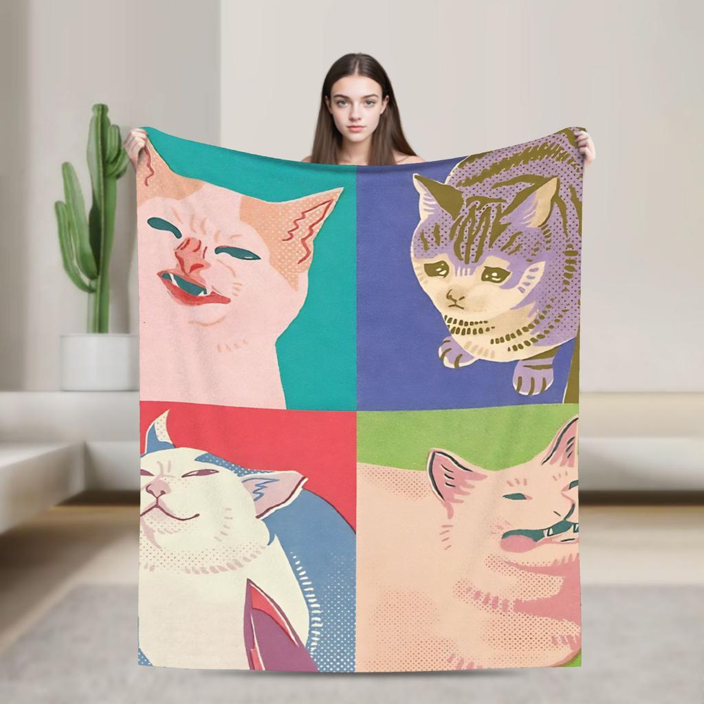 Retro Vintage Art Cute Cats  Super Soft Blanket  Child Plush Throw Blanket Pattern Living Room Flannel Bedspread Sofa Bed Cover