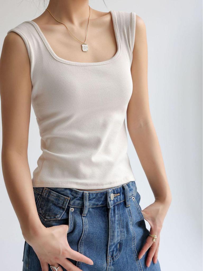 Dámský letní top bez rukávů se čtvercovým výstřihem - Volné, všestranné a lehké tílko