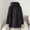 Winter Women's Mink Coat Fluffy Luxury Mid-Length Fur Coat with Fox Fur Collar