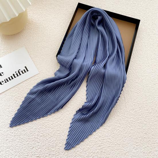 Women Square Scarf Plain Color Wavy Edge Pleated Neck Wear Temperament Thin Silky Crinkled Scarf for Office