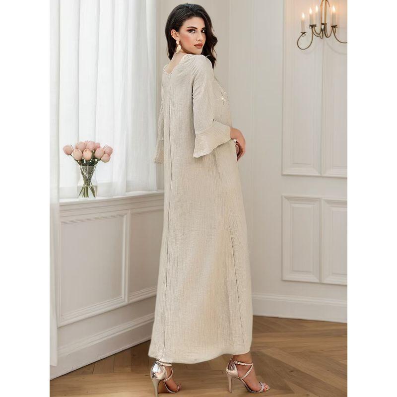 New Arrival Middle East V Neck Diamond Bell Sleeve Dress Robe V-neck Diamond Studded Dress