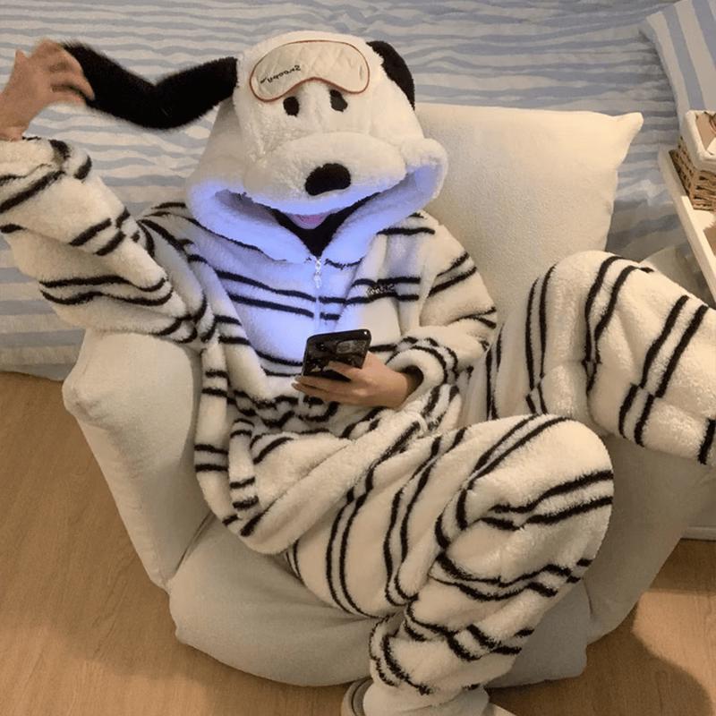 YUZHAOLIN Women s Cartoon Hooded Coral Fleece Pajama Set L