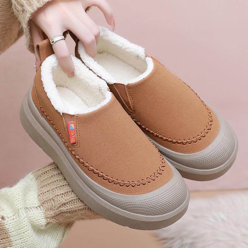 Women's Large Size Thick Sole Winter Warm Fur One Snow Boots Thickened Lined Ankle Boots Non-slip Hiking Sports Cotton Boots