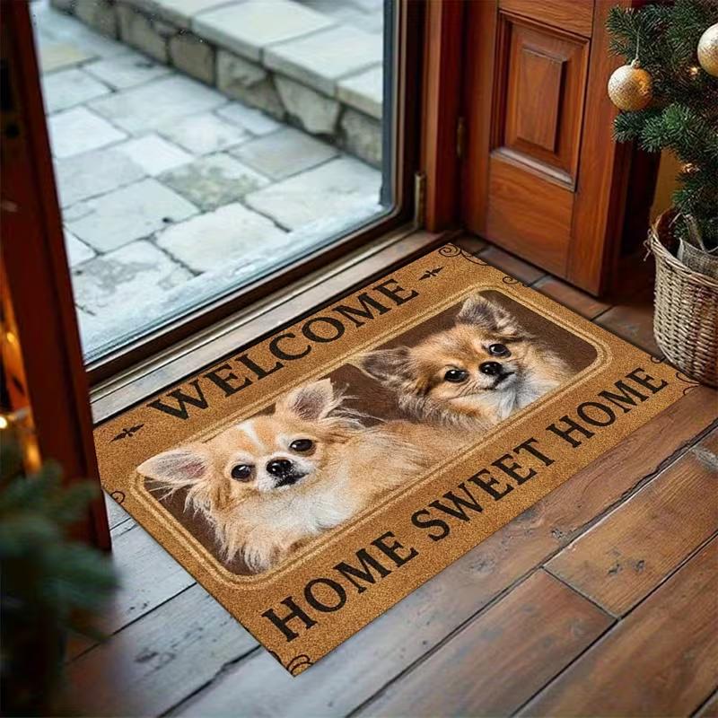 Three Adorable Chihuahua Puppies In A Basket Print Doormat for Decorating Your Bedroom, Living Room, or Kitchen Floor Mat