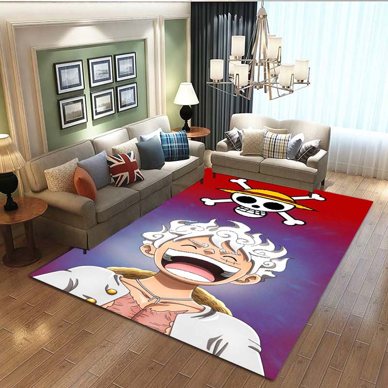 3D printed ONE PIECE cartoon cute rug, suitable for living room, bedroom, table, kitchen doorway, children's non-slip floor mat,