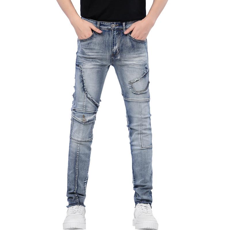 Cowboy Pants Men'S Trendy Brand Spring Q Autumn American Harley Motorcycle Riding Retro Distressed Pants Men'S Slim Fit Small Leg Pants