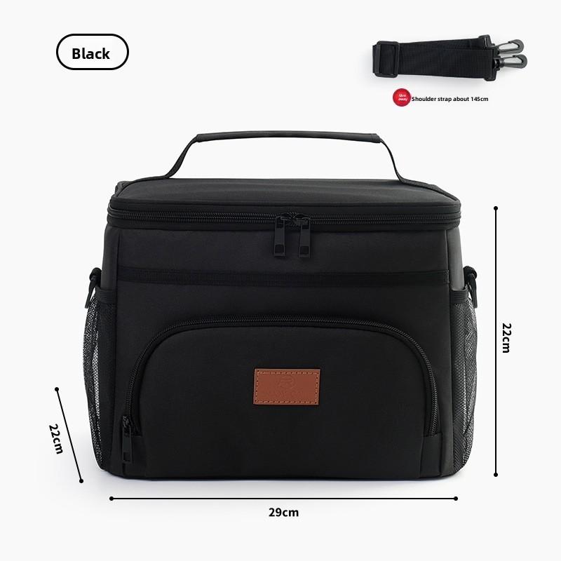 Oxford Cloth Insulated Lunch Box Bag For Outdoor Use Large Capacity Portable Meal Carrier Black