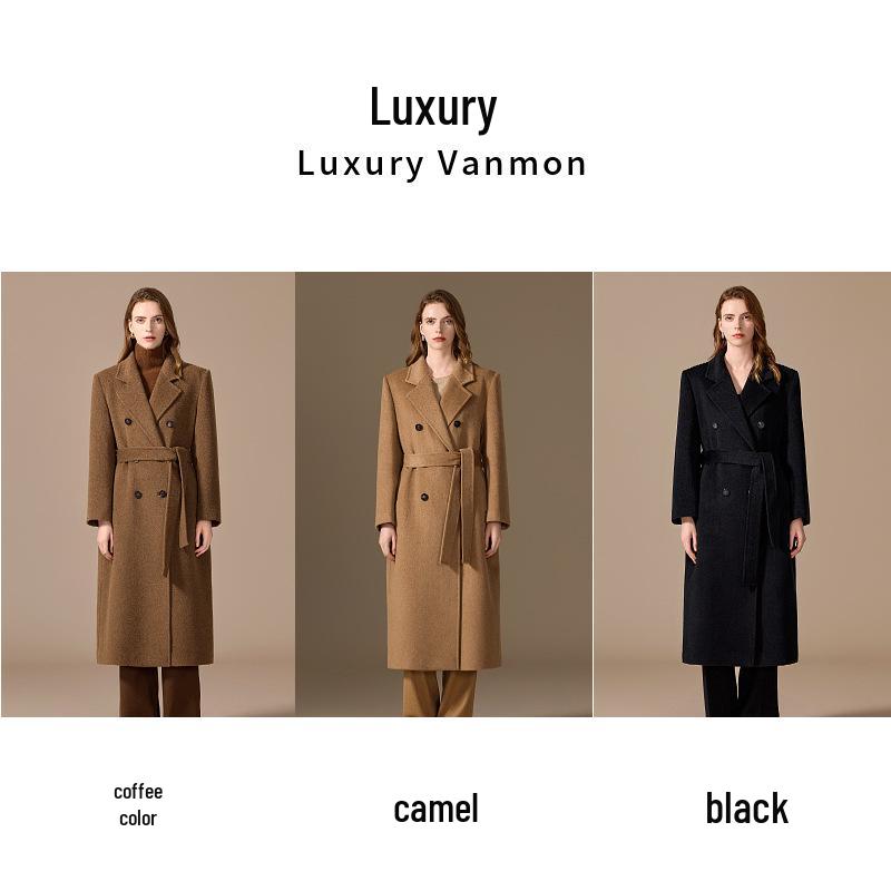 Women's 100% Camel Wool Winter Coat - Thickened, Warm & Straight Shoulder Design