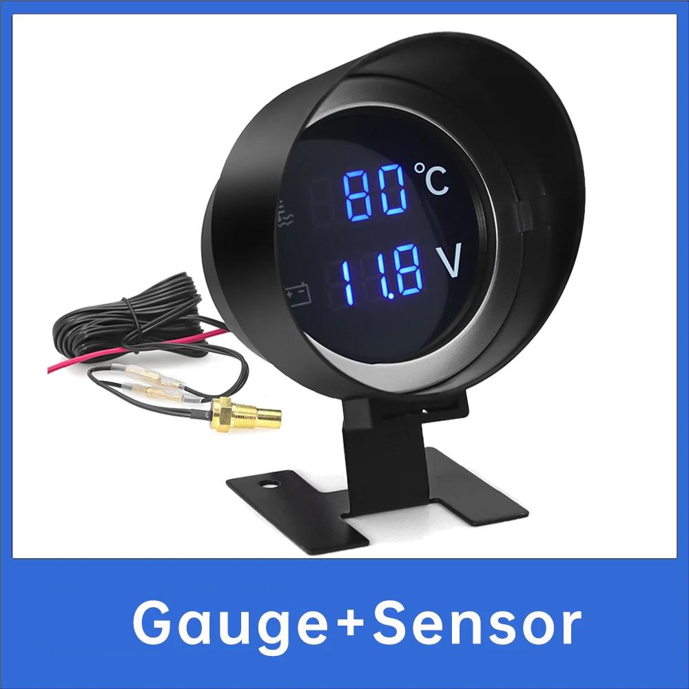 Car Water Temperature Gauge With volt meter 2 in 1 LCD Car Truck Gauge+ 26-40MM Water Temp Joint Pipe 10MM Water Tempe Sensor