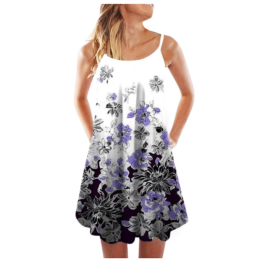 Women's Summer Casual Floral Print Short Sleeve Swing Dress