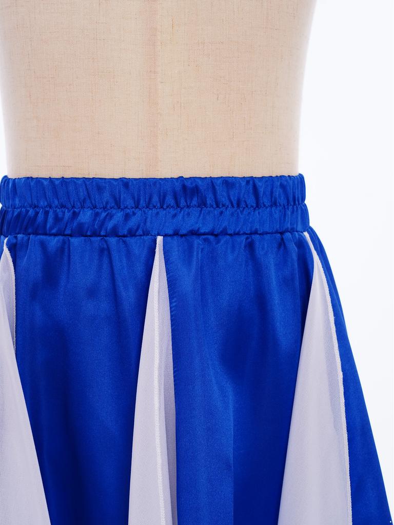 Faldas de Danza de Alabanza para Niñas Cintura Elástica Bloque de Color Dobladillo Ancho Panel de Gasa Falda de Satén
