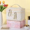 Double Layer Toiletry Bag with Compartments Cotton Makeup Cosmetic Bag Zipper Closure Floral for Toiletries Accessories Brushes
