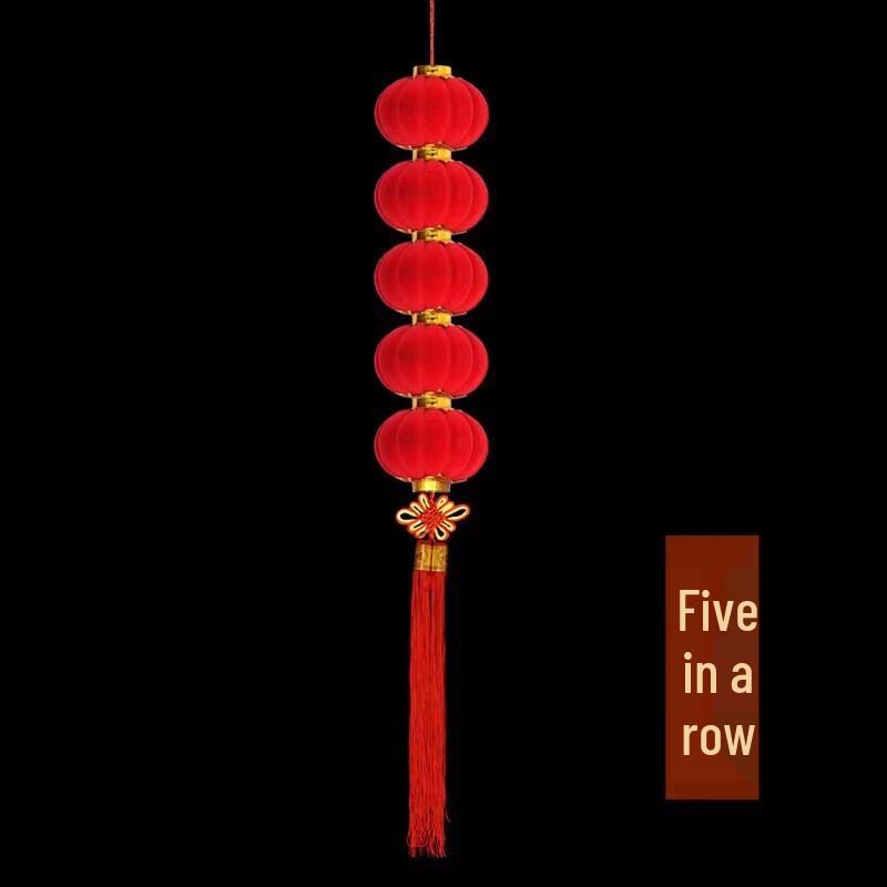 Red Flocked Lantern String Ornament
