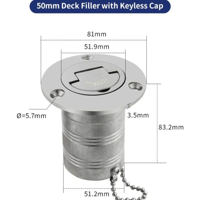 Stainless Steel 316 Deck Filler GAS DIESEL FUEL WASTE WATER 38mm 50mm Mirror Polish Marine Boat Hardware Deck Filler Cap