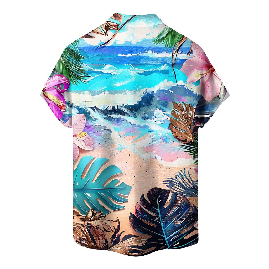Camasa Pentru Barbati Moda Casual Vara Maneca Scurta Imprimata Nasturi Tricou Top