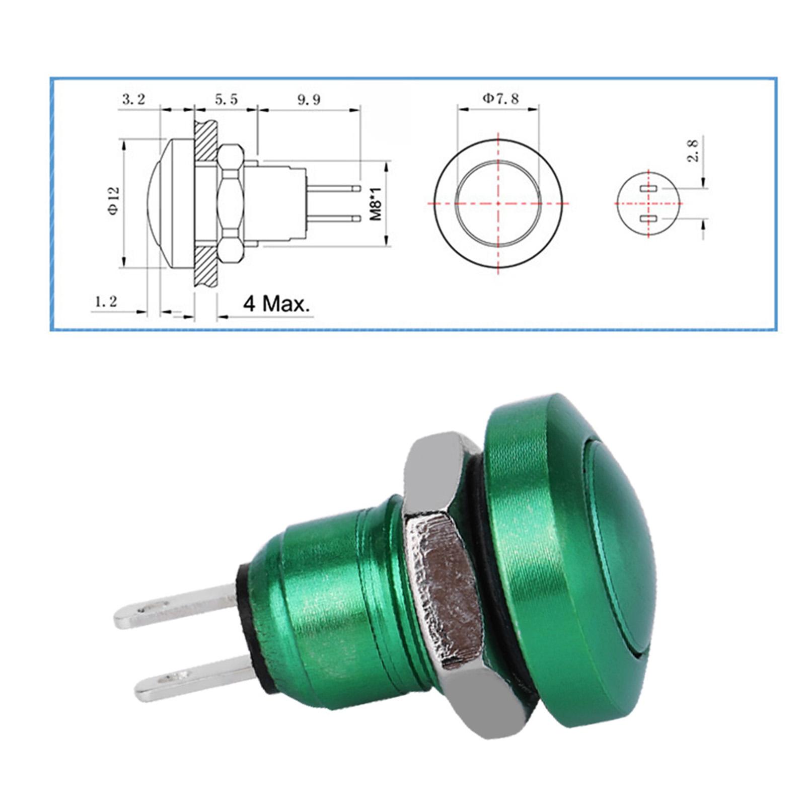 

1A 24V 8mm Mini Waterproof Car Momentary Push Button Power Switch Zinc Aluminium Alloy Green зелёный