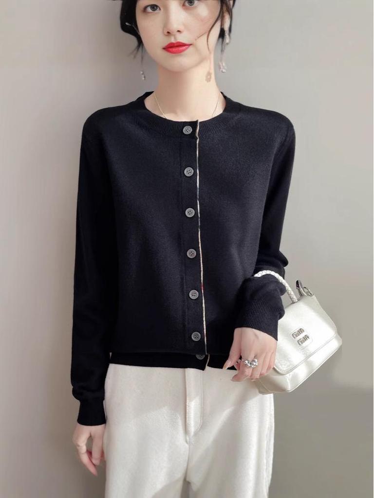 Women's Round Neck Long Sleeve Patchwork Cardigan – New Autumn/Winter Loose Knitted Sweater Coat