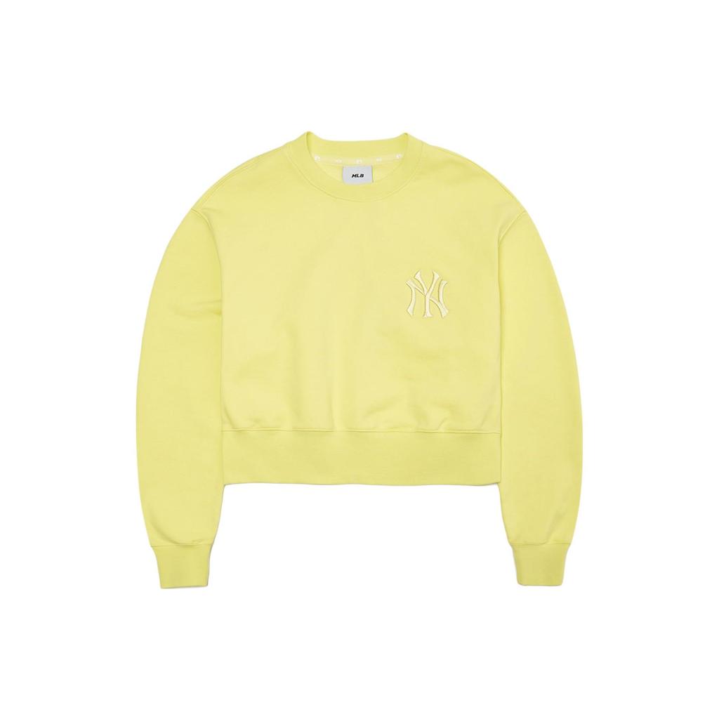 MLB New York Yankees Solid Color Crew Neck Pullover Short Sleeve Sweatshirt Women sweatshirt Yellow 3FMTB0321-50YEL