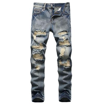 Nové pánské kalhoty slim fit rovného střihu, roztrhané a nadměrně velké, seprané, 2024