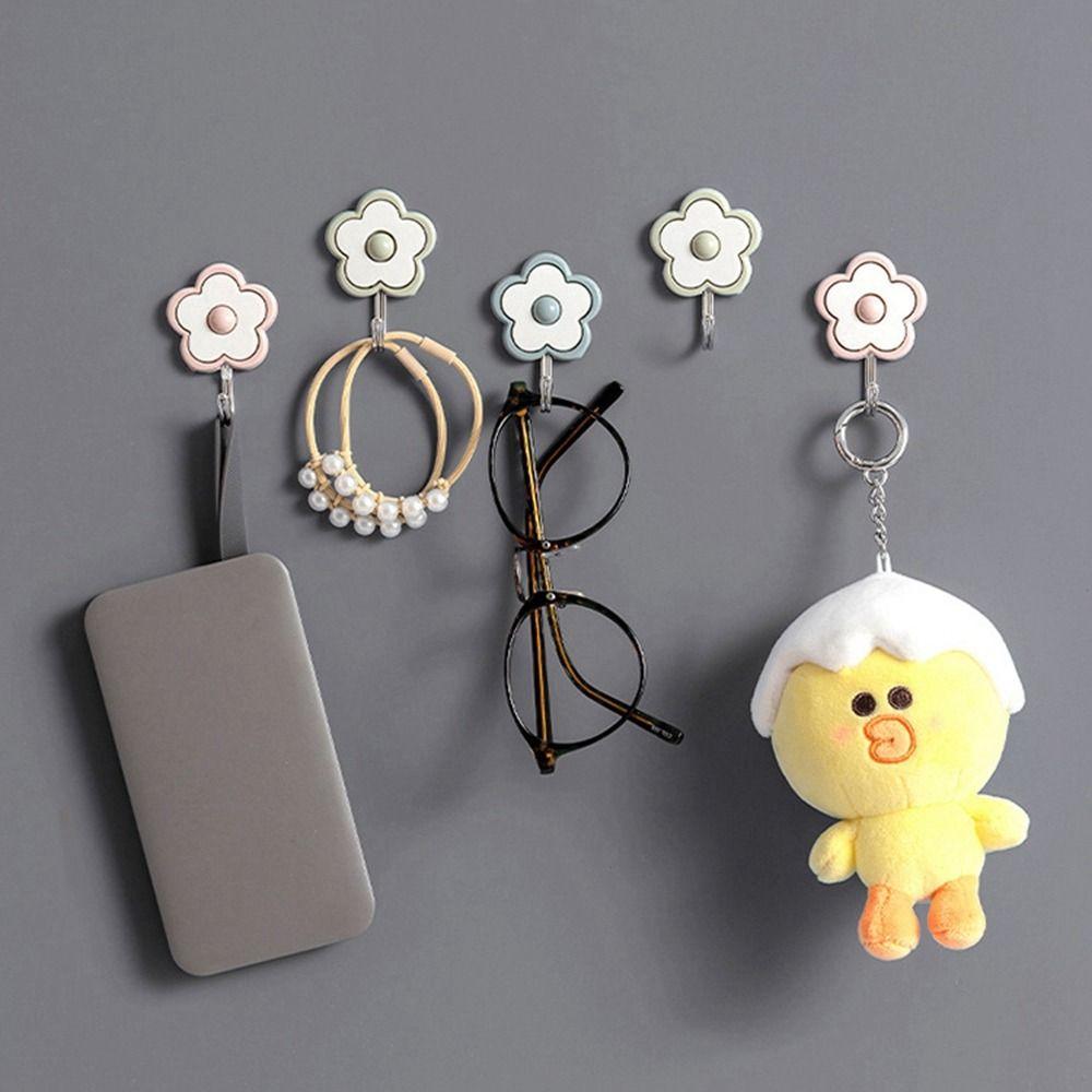 3Pcs Plastic Key Holder Wall-Mounted Wall Hangers Creative Cute Flower Utility Hooks Bathroom