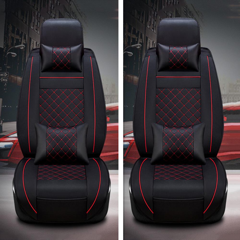 2Pcs Luxury Leather Car Seat Covers Front Cushion Protector Universal w/ pillows
