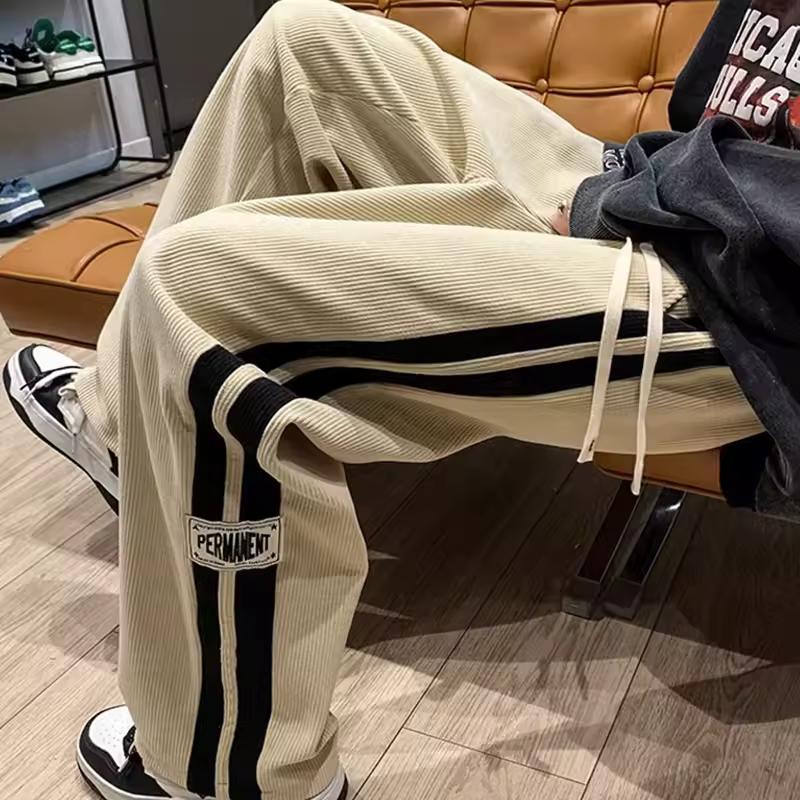 High Street Casual Pants Men Wide-leg Straight Corduroy Trousers Spring Autumn Jogger Couple Streetwear Sweatpants