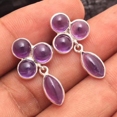 Orecchino Pendente Ametista Argento, Orecchino Argento, Gioiello Fatto a Mano in Argento Sterling 925, Orecchino a Lobo, Regalo Per Lei