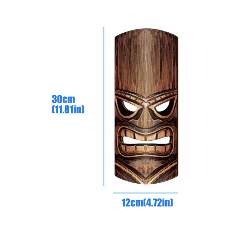Pack of 4 Hand Carving Wooden Mask Wall Hangings Polynesian Themed Home Decorative Item for Indoor and Outdoor Space