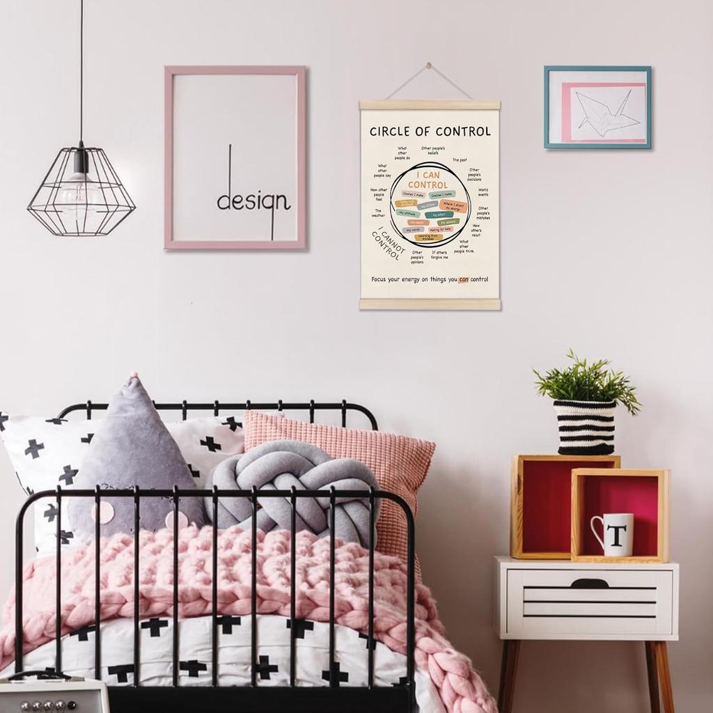Mental Health Posters Hanger Frame, Circle Of Control Poster 16x12 Inch, pirational Wall Art for Homeschool Counseling Office Classroom, Therapy