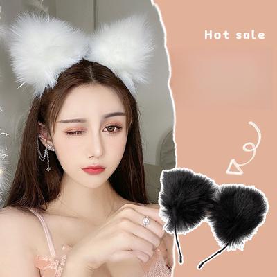 White Cat Ears Plush Headband Female Fluffy Face Wash Cute Cat Hairpin Fluffy Mask Headband Headdress