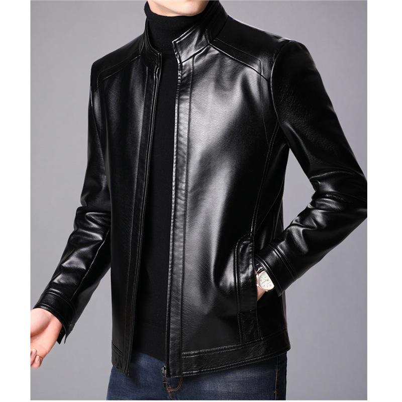 Leather leather jacket men's middle-aged spring and autumn Haining leather jacket men's velvet thick sheep jacket in the elderly