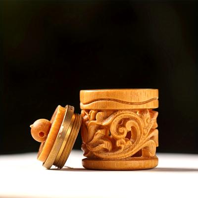 1pc Hand-Carved Sandalwood Hollow Aroma Pendant Charm, DIY Fragrance Bead Container, Portable Scent Diffuser, Wooden Craft Ornament