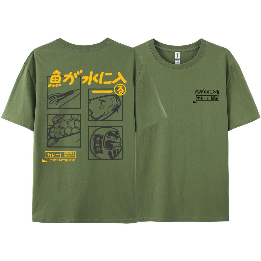 Japansk Retro Mode Fisk T-shirt Herr Dam Kortärmad Oversized Lös Bf Stil Par Student Halvärmad Rolig Topp T-shirts