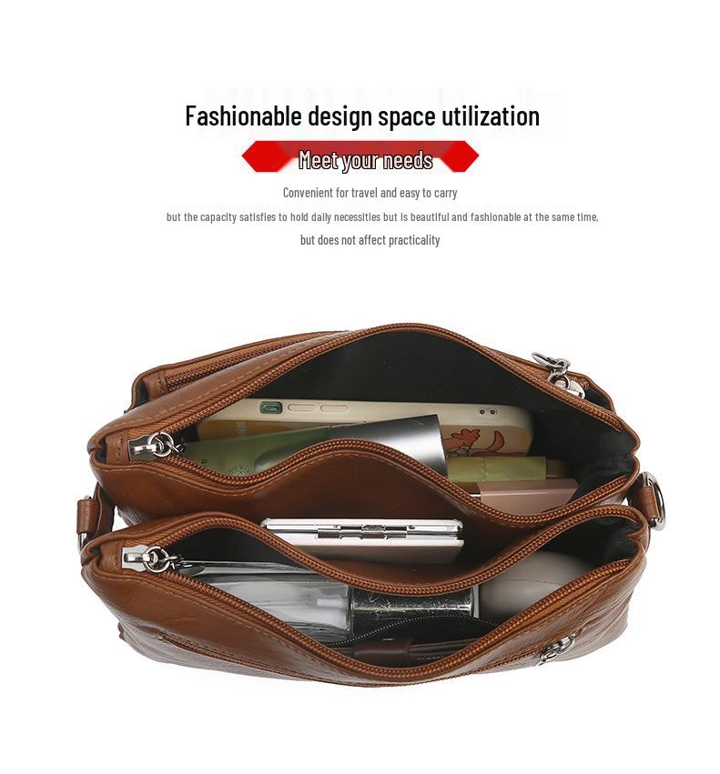 Women's Soft Leather Waterproof Crossbody Bag - 2026 Summer Fashion, Multi-layer, Versatile Single Shoulder Small Square Design
