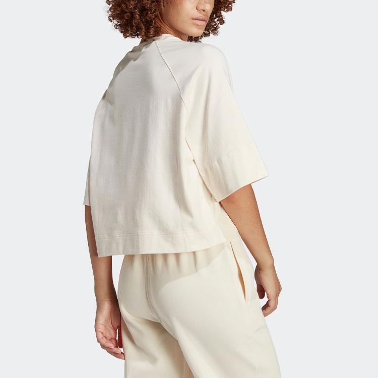 Adidas Originals Essential Premium Essentials Tee Solid Color Logo Ribbed Crew Neck Loose Fit Sports Short Sleeve Raglan T-Shirt Women Tops IC5252