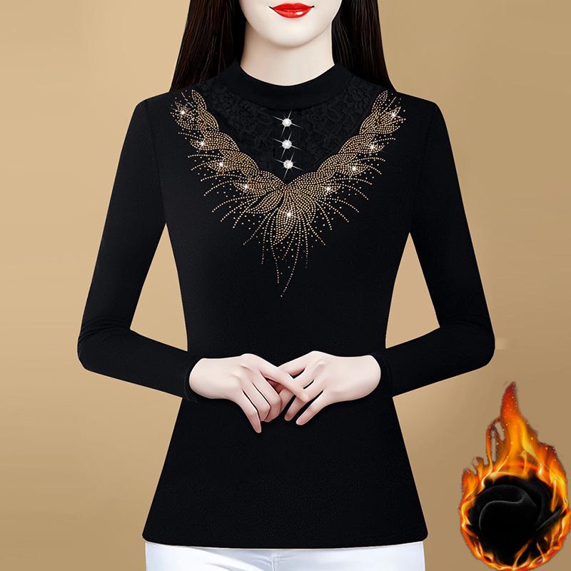 Oboustranné tričko ze sametu německého typu, základní tričko pro ženy na jaro, podzim a zimu, nový styl, plyšový zateplený top s polozvýšeným límcem