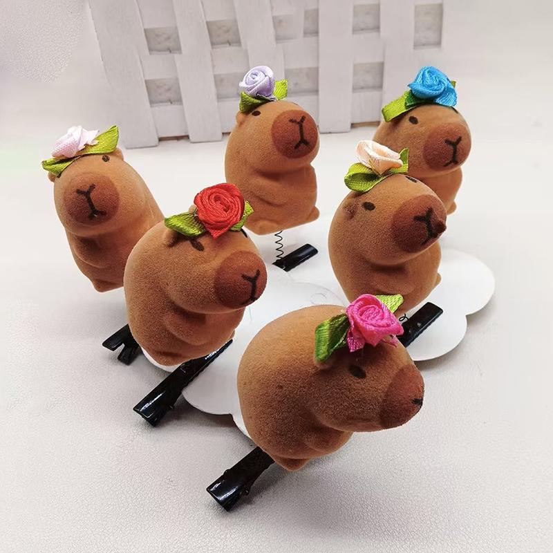 1 szt. Kreskówkowy Dziecięcy Klips do Włosów 3D Kapibara Pluszowa Spinka do Włosów DIY Kokarda Okulary Kapelusz Róża Projekt Kapibara Kaczy Dziób Akcesoria