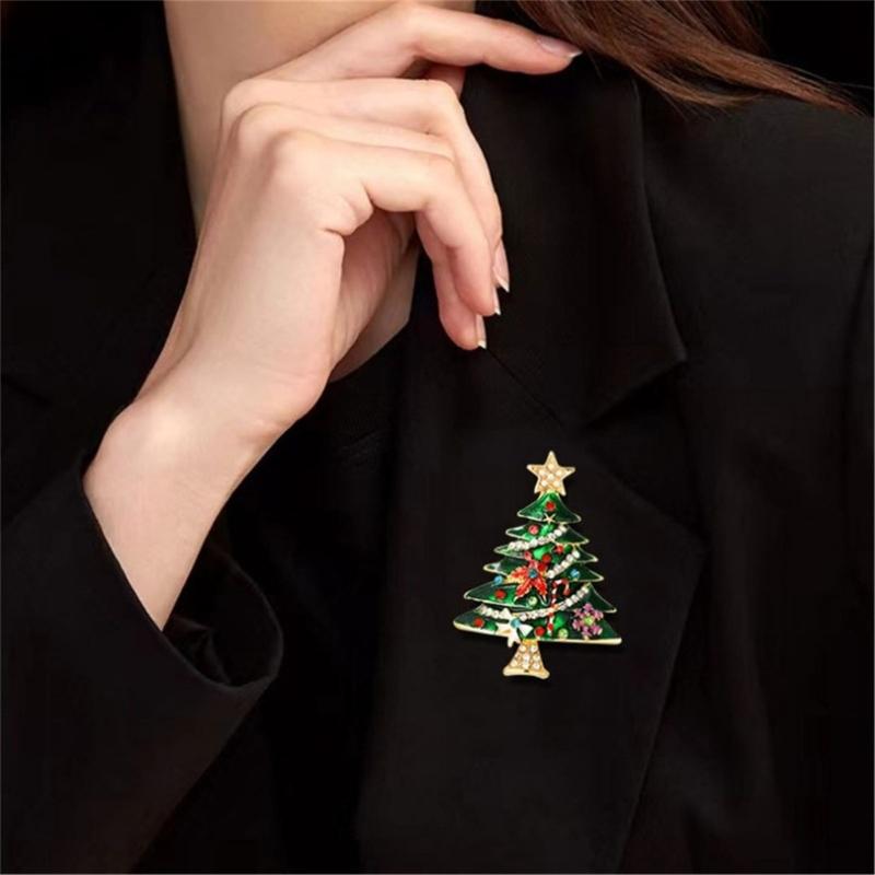 Rhinestones Christmas Crystal Jewelry Gifts Christmas Tree Pins Multi-Colored Christmas Brooch Pins Set for Women & Girl