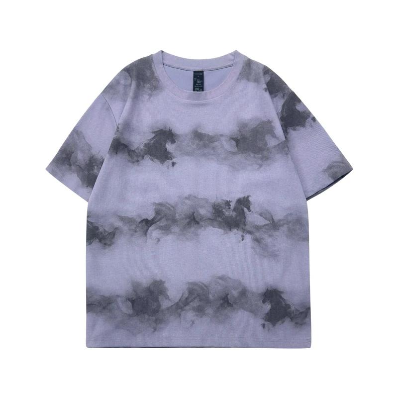 2026 Letní Tie Dye Potisk Nadměrná Trička Pánské Street Hip Hop Retro Punk Tričko Dámské Harajuku Ležérní Bavlněný Top S Klesajícími Rameny