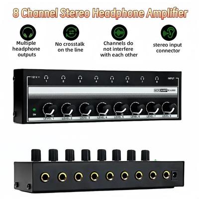 8 Channels Headphone Amplifier Mini Amplifier with Stereo/Mono Switch Professional Ultra-Compact HiFi Stereo Audio Amplifier