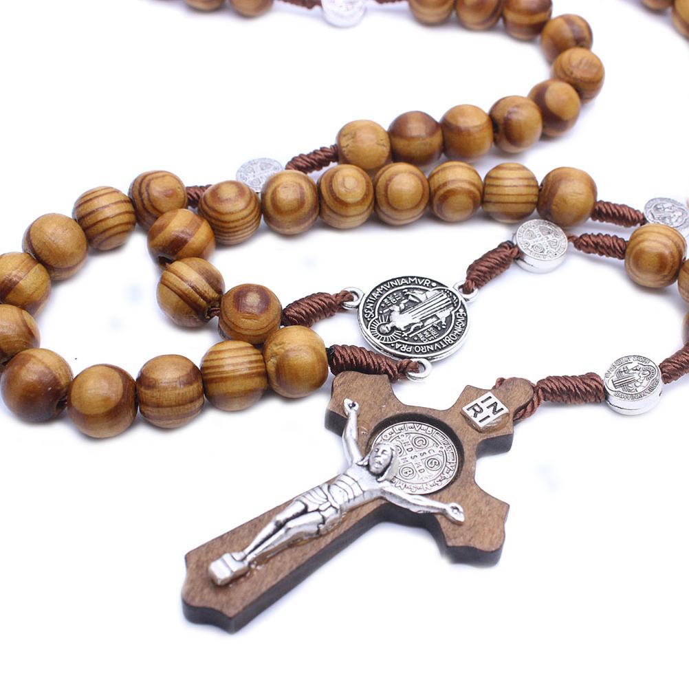 Handmade Wooden Rosary Beads Catholic Cross Necklace Perfect Catholic Gifts