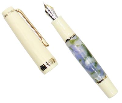 Gullor Mini Fountain Pen Gold Trim, Acrylic Pocket Pen, Blue Green, Bent Nib.