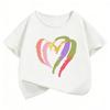 Colorful Love Heart Fashion Crew Neck Short Sleeve T Shirts Kids Childrens Tshirt Boys Girls Summer Spring Casual Top Tee