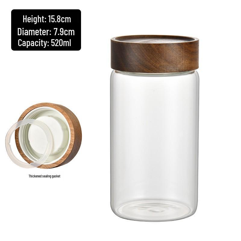 Acacia Wood Lid Glass Storage Jar - Moisture-Proof, Transparent, High-Quality Borosilicate for Tea & More
