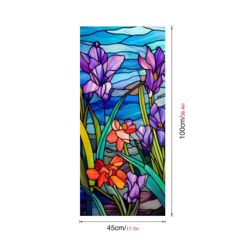 

Оконная пленка для конфиденциальности, статические наклейки, красочный узор орхидеи, клей, бесплатный съемный, анти-УФ 45 x 100cm