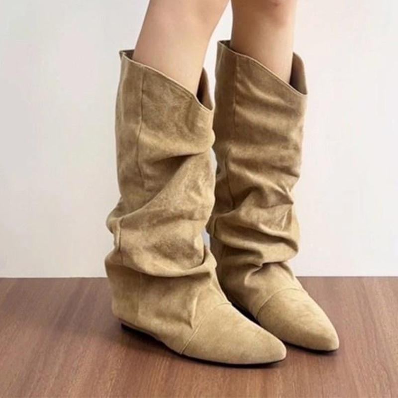 Flats Women Knee High Boots Suede Pointed Toe Designer Shoes Fashion Winter Long Boots  Chelsea Boots Brand Mujer