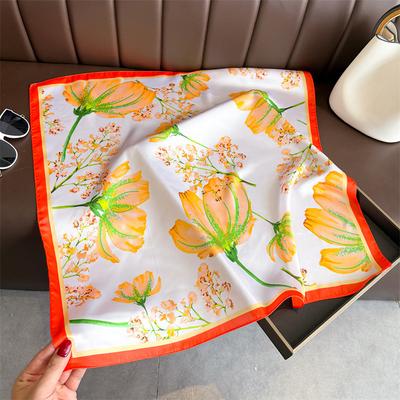 New Simulated Silk Flower Printing Silk Scarf Square Scarf High-end Shawl Sunscreen Neck Small Square Scarf Headscarf Female