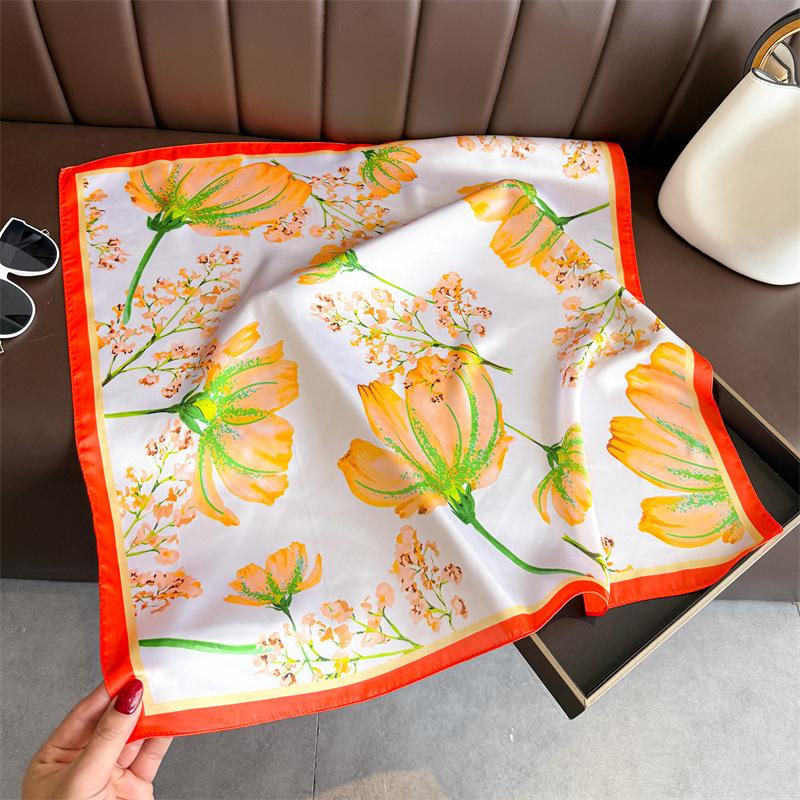New simulated silk flower printing silk scarf square scarf high-end shawl sunscreen neck small square scarf headscarf female