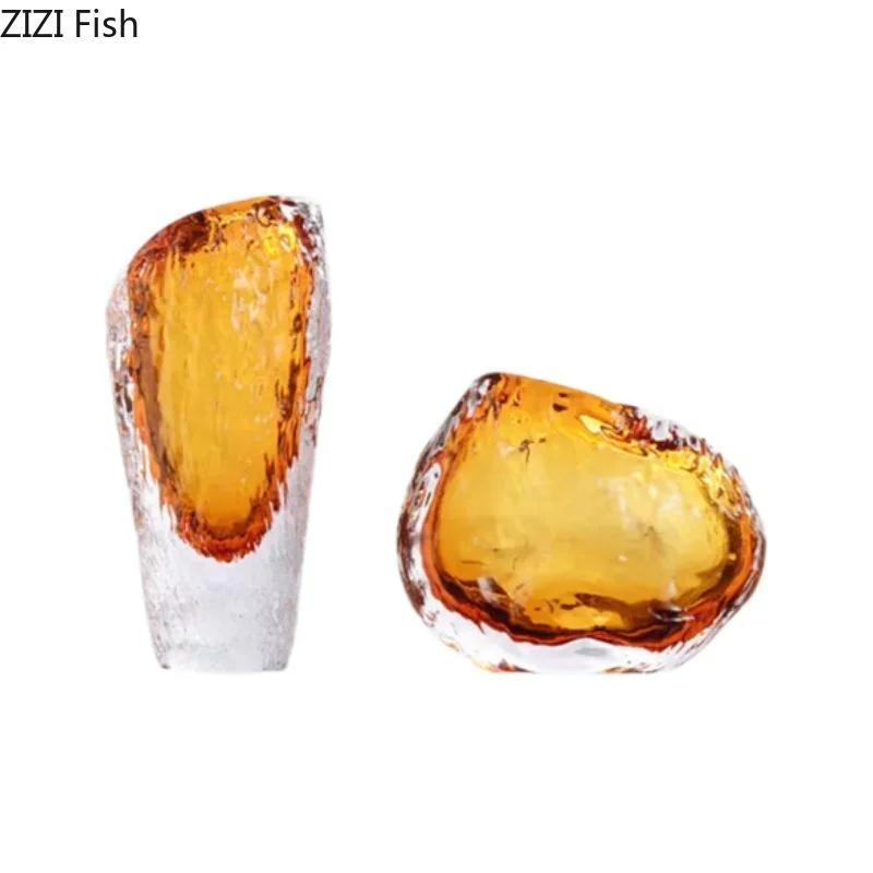 Amber Color Wrinkled Glass Vase Hydroponics Plant Pots Table Decoration Flower Arrangement Floral Vases Room Aesthetic Decor