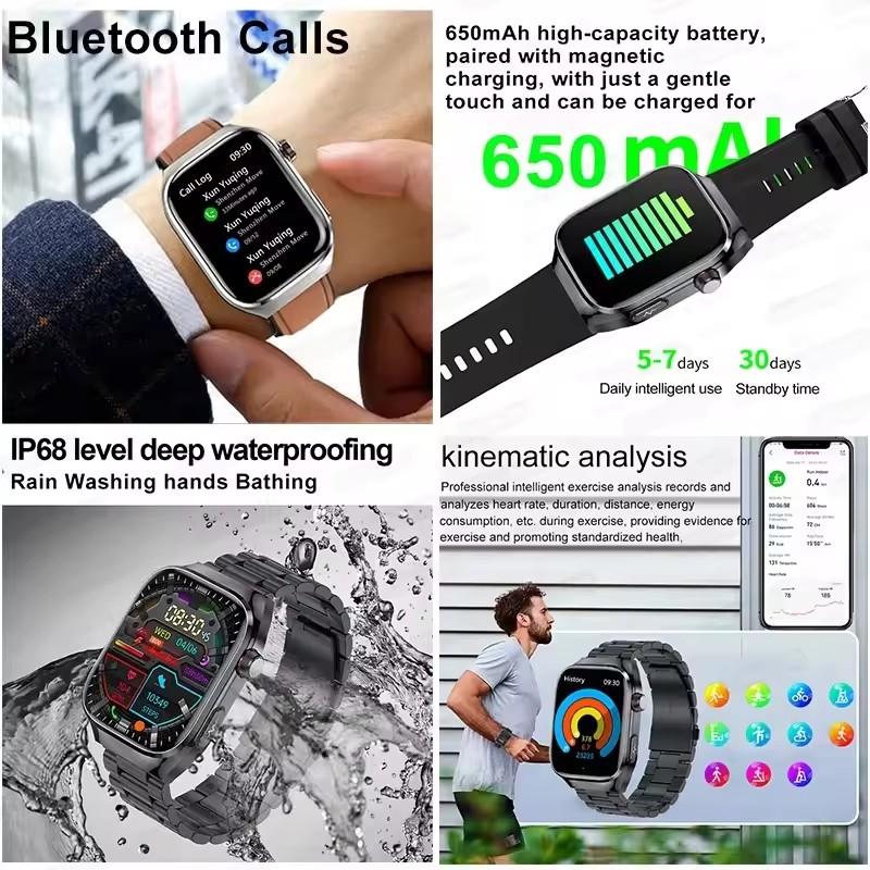 2026 NEW ECG Blood Oxygen Blood Pressure Temp Monitor Men Uric Acid Blood Fat Health Diagnosis HD Bluetooth Call Men Smart Watch